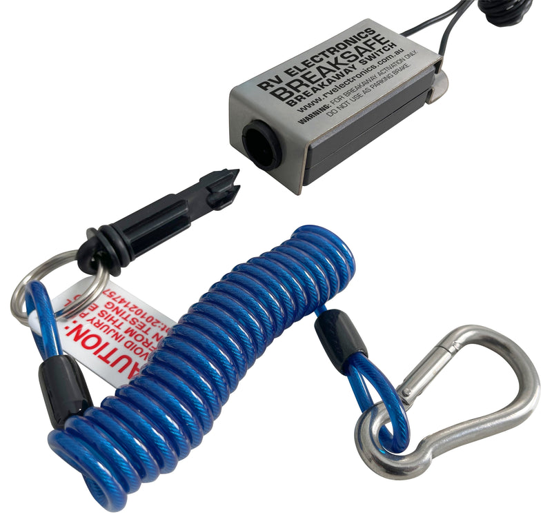 Load image into Gallery viewer, Breaksafe Breakaway Switch disconnected from pin with patented blue coil cable
